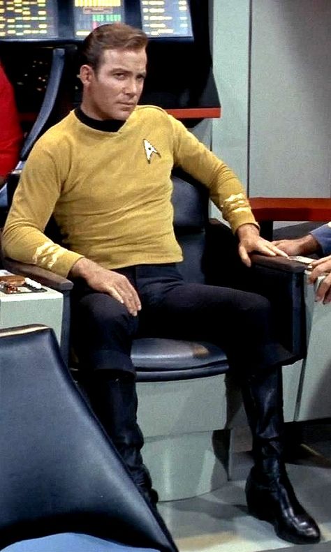 Captain Kirk in his bridge chair.  #StarTrek  #CaptainKirk  #JamesKirk Jim Kirk Tos, Captain Kirk William Shatner, Star Trek Kirk, Kirk Star Trek, James Kirk, Jim Kirk, Prime Directive, Star Trek 1, Star Trek 1966