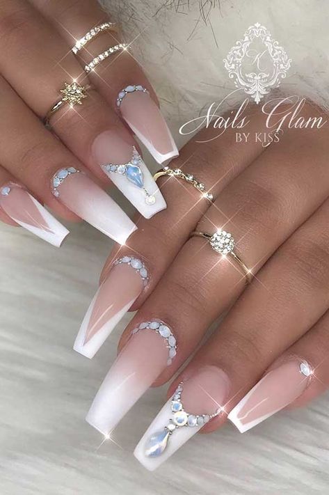 Nails With Stars, Wedding Toes, Fall Wedding Nails, Nails For Wedding, Wedding Acrylic Nails, Bridal Nails Designs, Wedding Hair With Cathedral Veil, Hair With Cathedral Veil, Nails Round