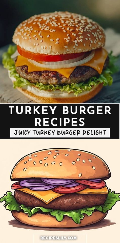 I'm excited to share my favorite juicy turkey burger recipe! Packed with flavor and topped with fresh lettuce, tomato, and a slice of cheese, this burger is a satisfying and healthier twist on the classic. Perfect for summer barbecues or a quick weeknight dinner! Juicy Turkey Burger Recipes, Turkey Burger Recipe, Turkey Patties, Slice Of Cheese, Juicy Turkey, Turkey Burger Recipes, Flavor Combinations, Turkey Burger, Burger Recipe