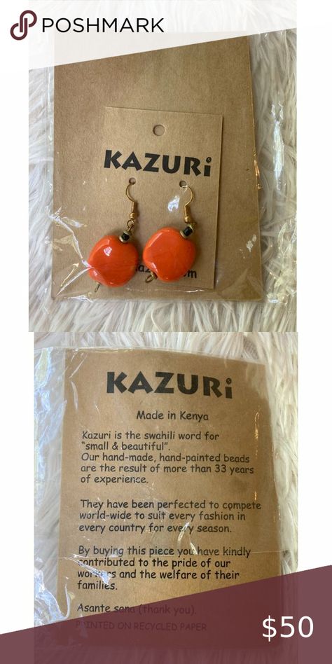 Kazuri Beads Handmade Orange Bead Earrings Kazuri Beads, Hand Painted Beads, Children's Literature, Beads Handmade, African Inspired, Bead Earrings, Recycled Paper, Kenya, Shop Earrings