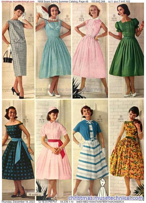 1958 Sears Spring Summer Catalog, Page 48 - Catalogs & Wishbooks 1950s Fashion Women, 50th Clothes, 50s Outfits, 1960s Dresses, 1950 Fashion, Fashion 1950s, Fashion Catalogue, 1950s Dress, Moda Vintage