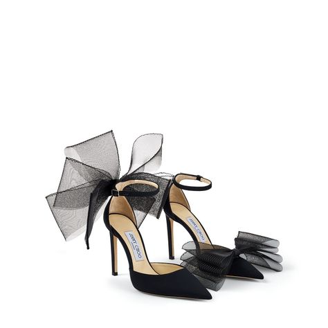 Black Pumps with Asymmetric Grosgrain Mesh Fascinator Bows Averly 100, Open Shoes, Light Blue Shoes, Mesh Bows, Basic Heels, High Heel Slippers, Pump Types, Point Shoes, Heel Slippers