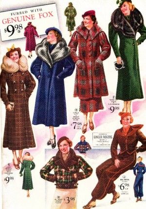 1936 Winter Coats. Shop vintage inspired 1930s coats at jacket wool plaid short ski pants brown blue red green fur winter sports wear mid 30s era deco VintageDancer.com Vintage Winter Outfits, 1930s Outfits, Madame Gres, 1930 Fashion, Fashion 30s, Lindy Hop, Ginger Rogers, Country Fashion Women, 30s Fashion