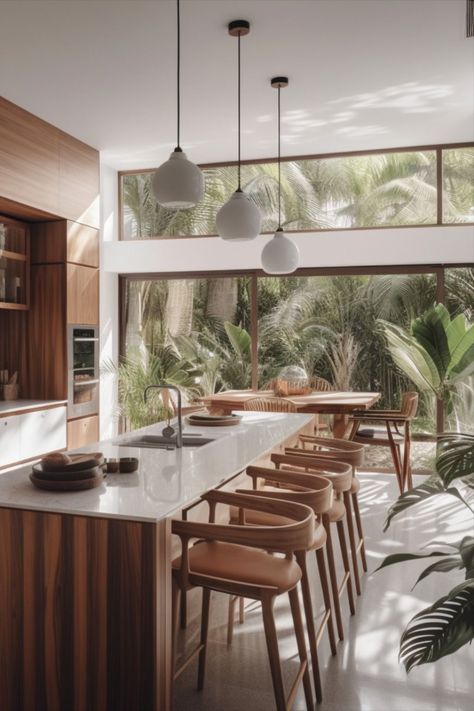 Modular & Modern Open Kitchen Design & Ideas | Trending Kitchen Related Ideas | Home Decor Ideas Modern Tropical Kitchen Design, Tropical Modern Kitchen, Bali Kitchen Design, Modern Tropical Kitchen, Tropical Kitchen Ideas, Paint Ideas Kitchen, Modern Tropical Interior Design, Galley Kitchen With Island, Black And White Kitchen Design