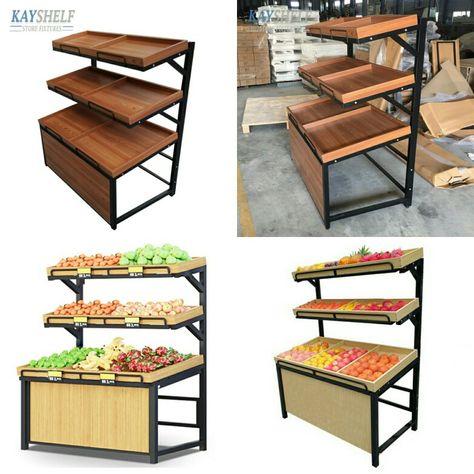 Fruit Shelf Display, Fruit Shelf, Vegetable Display, Grocery Store Produce Displays, Fruit And Veg Shop Design, Supermarket Rack Design, Supermarket Meat Display, Fruits And Vegetables Store Design, Chefs Kitchen Design