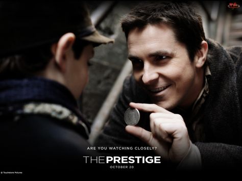 The Prestige. Seriously, one of the best movies ever. Not to mention, Christian Bale using his real accent and looking devastatingly gorgeous throughout the movie. "Are you watching closely?" :) Christian Bale, The Prestige, A Man