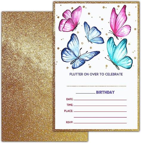 XUOUPIUE Birthday Invitations For Girls, Butterfly Theme Birthday Party Invitations, Colorful Butterfly Kids Birthday Invitations, Teens Birthday Invites - 20 Cards & 20 Envelopes (B10) Butterfly Theme Birthday Party, Butterfly Theme Birthday, Butterfly Birthday Party Invitations, Happy Birthday Invitation Card, Butterfly Birthday Theme, Invitation Card Party, Butterfly Invitations, Butterfly Birthday Party, Butterfly Kids