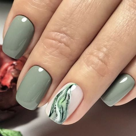 Nail Ideas Olive Green, Green Wedding Nails, Olive Nail Designs, Olive Green Nail Ideas, Nailart Green, Nail Art Vert, Olive Green Nails, Olive Nails, Green Acrylic Nails