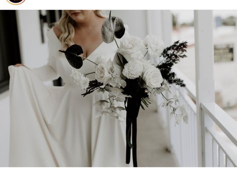 Bridal Bouquet Black And White, White And Black Bridal Bouquet, Orchid Bridal Bouquets, Pretty Wedding Bouquet, Indigo Wedding, Boho Wedding Bouquet, Wedding Bouquets Bride, Wedding Design Decoration, White Bridal Bouquet