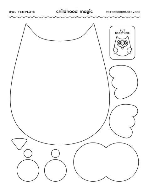 Owl Template - Childhood Magic Owl Template Printable Free Pattern, Owl Sewing Patterns Free Printables, Animal Patterns Free Templates, Owl Template Printable Free, Owl Patterns Free Printables, Owl Outline, Owl Sewing Patterns, Owl Printable, Simple Owl