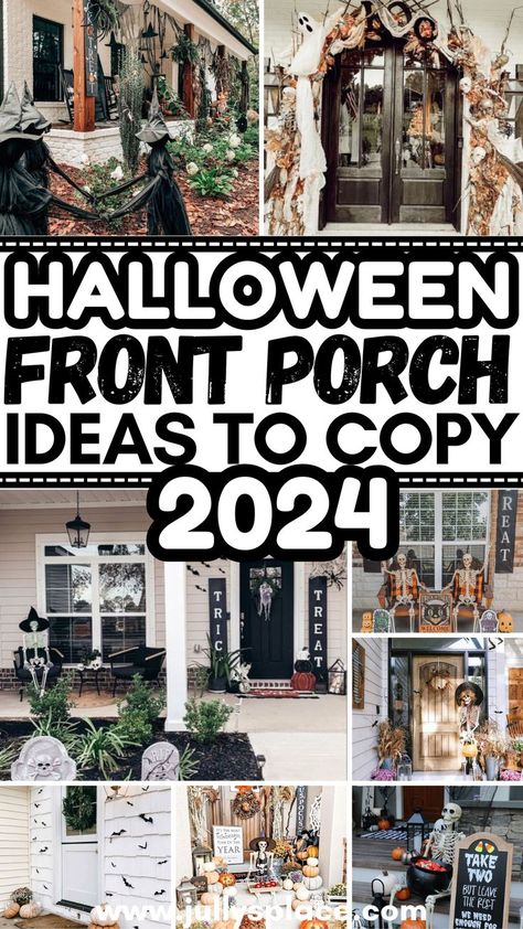 halloween front porch ideas, halloween front porch decor, halloween porch ideas, halloween outdoor decor, fall front porch ideas Halloween House Decoration Outdoor Decorating Ideas, Front Porch Decor For Halloween, Best Halloween Outdoor Decor, Outdoor Halloween Porch Ideas, Halloween Front Stoop, Creepy Front Porch Halloween, Halloween Decorations Not Scary, Halloween Porches Decorations, Halloween Decorations Diy Outdoor Porch