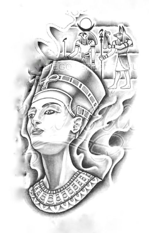 Nefertiti Tattoo Design, Egypt Tattoo Design, Nefertiti Tattoo, Religion Tattoos, Egyptian Eye Tattoos, Venus Tattoo, Egyptian Tattoo Sleeve, Anubis Tattoo, African Tattoo