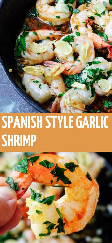 Spanish Style Garlic Shrimp is cooked in olive oil with tons of garlic, dried chilies or Spanish smoked paprika, and brandy or sherry wine. It's absolutely outstanding! #appetizer Shrimp White Wine Sauce, Red Argentinian Shrimp Recipes, Spanish Style Shrimp, Sherry Cooking Wine Recipes, Shrimp In Garlic Sauce Spanish, Cooking Wine Recipes, Shrimp Gambas, Spanish Shrimp Cocktail, Spanish Dessert Recipes