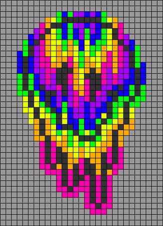 Neon Perler Bead Patterns, Kidcore Pixel Art, Pixel Art Ideas 32x32, Big Perler Bead Patterns Design, Perler Patterns Trippy, Rave Perler Pattern Trippy, Neon Pixel Art, Trippy Perler, Trippy Pixel Art