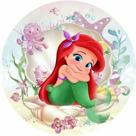 Mermaid Labels, Ariel Bebe, Ariel Baby, Baby Shower Girl Diy, Baby Disney Characters, Farm Themed Birthday Party, Mermaid Cake Topper, Baby Ariel, Mermaid Invitations