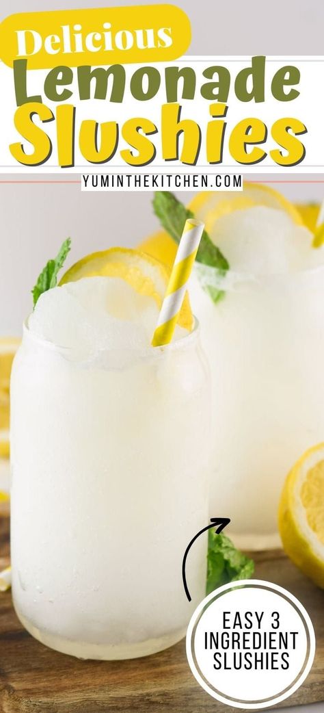 Diy Frozen Lemonade, Homemade Frozen Lemonade, Pink Lemonade Slushie Recipe, Frozen Lemonade Concentrate Recipes, Lemonade Slushy Recipes, Lime Slushie Recipe, Lemon Slushie Recipe, Quick Lemonade Recipe, Blended Lemonade