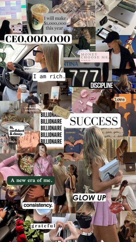 Vision board Physical Vision Board, Glow Up Vision Board, Conceptual Physics, Vision Board Collage, I Am Rich, Life Vision Board, Dream Board, Choose Me, Your Aesthetic