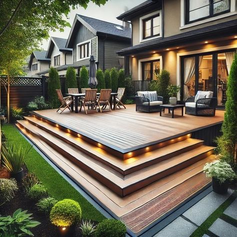 Wood Deck Flooring Ideas, Patio Or Deck, Backyard Decks Ideas, Backyard Wooden Deck, Wooden Deck Ideas, Deck Ideas Backyard, Multi Level Decks, Trex Deck Ideas, Low Deck Designs