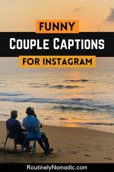 Couple on beach at sunset with words Funny Couple Captions for Instagram Funny Couples Quotes Humor, Funny Captions For Girlfriend, Funny Rhymes For Boyfriend, Cringy Couple Quotes, Funny Couples Captions For Instagram, Fun Couple Captions, Instagram Captions Couples Funny, Sarcastic Couple Captions, Cute Relationship Captions For Instagram