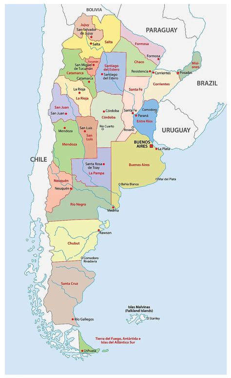 Provinces of Argentina Map Argentina Facts, America Outline, Argentina Map, Country Facts, Physical Map, Esl Activities, Spanish Speaking Countries, Tourist Map, Argentina Travel