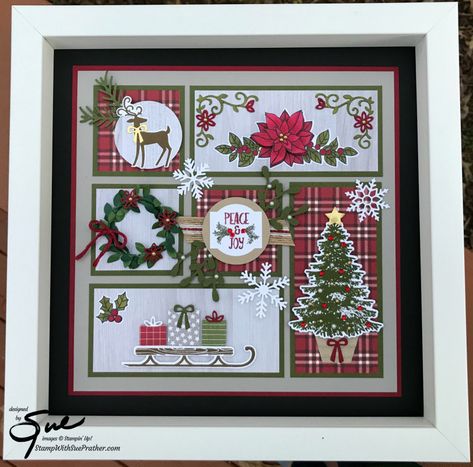 Christmas Sampler, Box Frame Art, Christmas Shadow Boxes, Homemade Christmas Cards, Stampin Up Christmas, Christmas Scrapbook, Christmas Frames, Diy Christmas Cards, Marianne Design