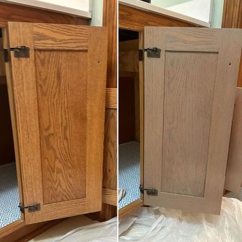 How To Refinish Honey Oak Cabinets, Kitchen Cabinet Stain Before And After, Sand And Stain Kitchen Cabinets, Kitchen Cabinets Makeover Stain, Gel Stain Over Painted Cabinets, Restaining Cabinets Kitchens, Sanded Oak Kitchen Cabinets, Oak Cabinet Stain Ideas, Restain Wood Cabinets