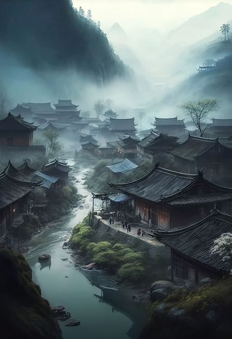 Dnd Scenery, Ancient Japanese Architecture, Japanese Mansion, Infinity Blade, Sakura Garden, Ivory Tower, Asian Artwork, Japanese Village, Asian Landscape