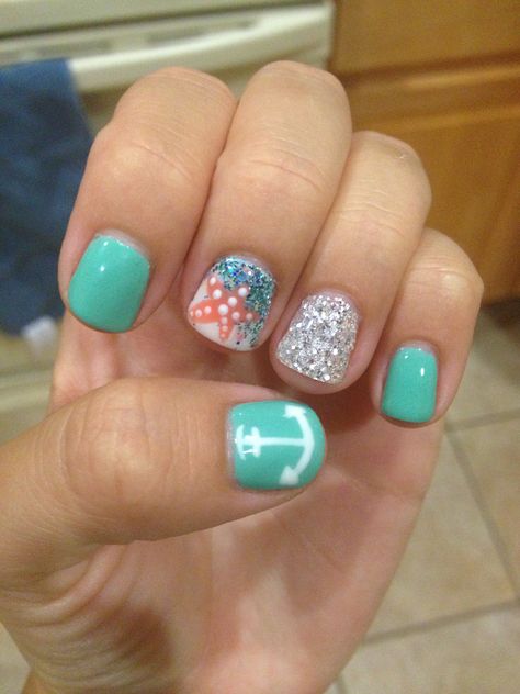 Summer beach nails!! Beach Gel Nails, Vacation Nail Designs, Manicure Shellac, Beach Themed Nails, Vacation Nails Beach, Beach Nail Designs, Nails Opi, Summer Nails Beach, Cute Summer Nails