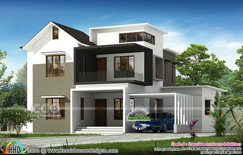 ₹35 Lakhs full finish house design 2200 sq-ft Flat Roof House Designs, Flat Roof Design, Kerala Home Design, Single Floor House Design, Small Modern House Plans, Kerala Home, Two Story House Design, Bamboo House Design, Unique House Plans