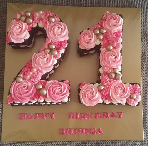 21st Birthday Cupcake Ideas For Her, 21 Cupcake Cake Number, 21st Cupcake Ideas, 21 Number Cake, Pink 21st Birthday Cake, Pink Number Cake, Cupcake Numbers, 21 Birthday Cake Ideas For Her, Number 2 Cake