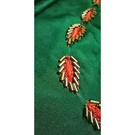 Tube Beads Aari Work, Tube Beads Work On Blouse, Thread Work On Blouse, Hand Work On Blouse, Simple Hand Work, Work On Blouse, Knots Embroidery, Hand Embroidered Jewelry, Mirror Work Blouse Design