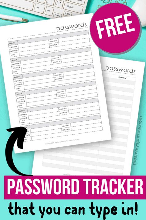 How To Organize Passwords, Password Organizer Notebook, Username And Password Template, Cupboard Organisation, Easy Passwords, Printable Password Log, Printable Password Tracker, Password Printable, Using Facebook For Business