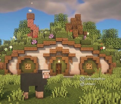 Minecraft Shire, Witchy Minecraft, Minecraft Hobbit Hole, Minecraft Cave House, Casa Do Hobbit, Minecraft Mountain House, Minecraft Starter House, Cottagecore Minecraft, Casa Hobbit