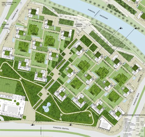 Image 3 of 7 from gallery of Punggol Waterfront Master Plan & Housing Design Program. Green Urbanism, Masterplan Architecture, Housing Design, Bawah Air, Urban Design Plan, Site Plans, Landscape Plan, Landscape Architecture Design, Residential Complex