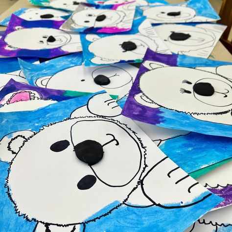 Lauralee Chambers🌀 (@2art.chambers) • Instagram photos and videos Direct Drawing, Art Elementary, Teaching Displays, January Art, Polar Bear Craft, Winter Art Lesson, First Grade Art, Polar Bear Art, Kindergarten Art Projects