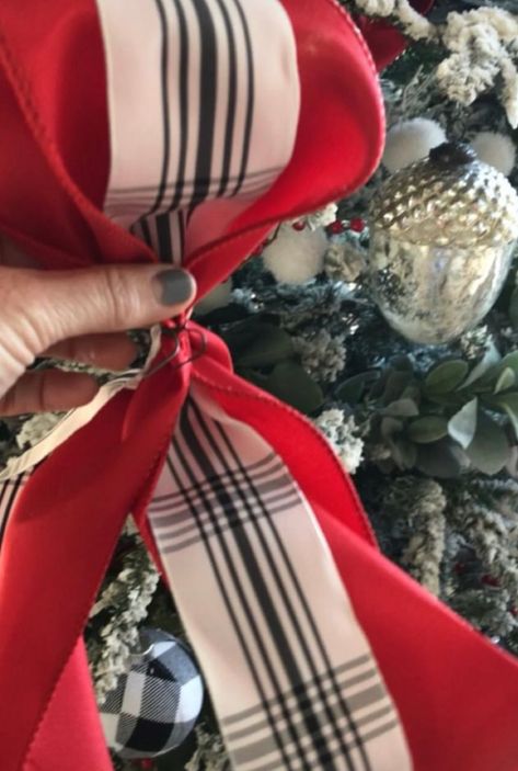 Ribbon On A Christmas Tree, Budget Christmas, Farmhouse Christmas Tree, Christmas Tree Bows, Happy December, Christmas Tours, Enjoy The Process, Village Display, Christmas Tree Inspiration