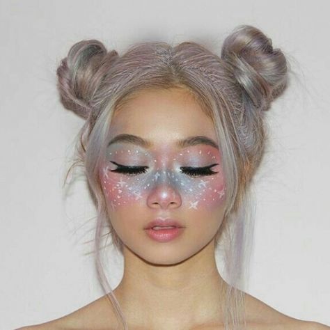 Alien Make-up, Unicorn Makeup Halloween, Unicorn Costume Kids, Halloween Make-up Looks, Alien Makeup, Galaxy Makeup, Clever Halloween, Cute Halloween Makeup, Halloween Makeup Pretty