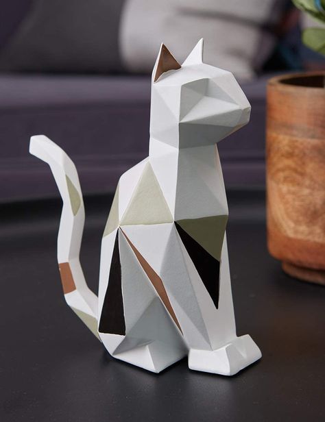 Geometric Home Decor, Sculpture Art Animal, Abstract Animal Sculpture, Sculpture Geometric, Centerpiece Craft, Geometric Cat, Cat Sculpture, Cat Figurines, Resin Statue