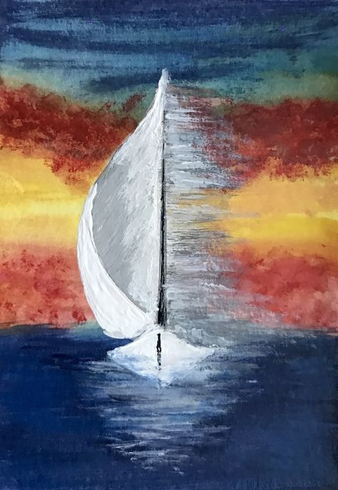 Boat Painting Abstract, Boat Painting Acrylic, Sailing Painting, Sea Sunrise, Watercolor Boat, Sea Clouds, Boat Drawing, Sailing Art, Sailboat Art