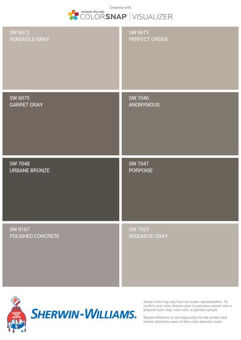 Color Theme For House Exterior, Brown Grey Paint Color Sherwin Williams, Folkstone Sherwin Williams, Brown Gray Exterior Paint Colors, Natural Choice Sherwin Williams Exterior, Pavestone Sherwin Williams, Anonymous Sherwin Williams, House Paint Color Combination, Exterior House Paint Color Combinations