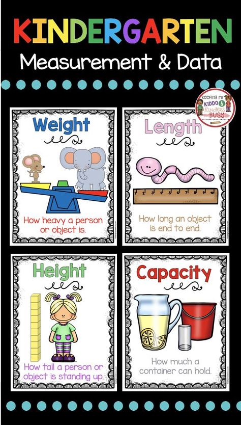 Measurement and Data Classroom Posters - Math Vocabulary - Weight - Capacity - Height - Length #klindergarten #firstgrade #kindergartenmath #firstgrademath Data Kindergarten, Kindergarten Measurement, Math Classroom Posters, Measurement Kindergarten, Kindergarten Anchor Charts, Measurement Worksheets, Math Measurement, Math Vocabulary, Kindergarten Printables