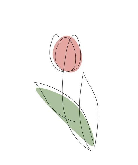 Tulip. One line drawing, color spot, minimalism. Vector illustration. Tulip Art, Tulips Art, Drawing Color, One Line Drawing, Art Icon, Illustration Vector, Vector Logo, Line Drawing, Tulips