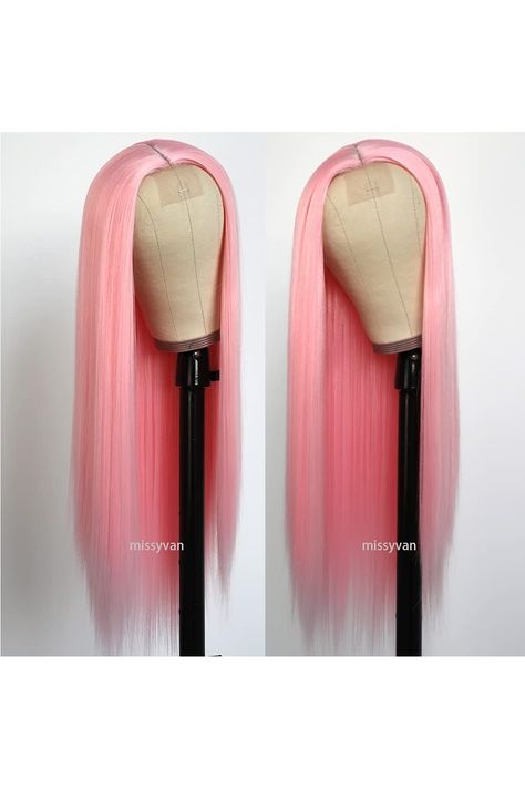 Missyva Pink Wigs Glueless Pure Pastel Light Pink Long Straight Hair Synthetic Hair Wigs for Fashion Women Heat Resistant Fiber Hair Pink Wigs, Wig Colors, Wigs Glueless, Pink Wig, Long Straight Hair, Light Skin, Straight Hair, Hair Wigs, Synthetic Hair