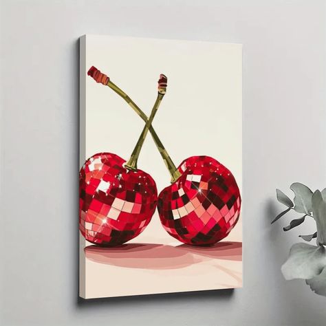 Disco Ball Canvas, Cherry Disco Ball, Cherry Disco, Posters Modern, Painting Decoration, Wall Art Posters, Wall Canvas Painting, Fruit Painting, Artwork Wall