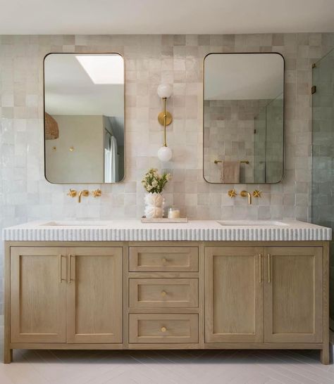 Neutral Bathrooms Designs, Master Bath Vanity, Oak Bathroom, Primary Bath, Boys Bathroom, Freestanding Tub, Bathroom Remodel Designs, Wood Bathroom, Bathroom Renos