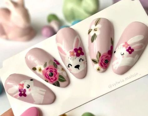 30 Easy Spring and Easter Nails You Can Do At Home 2023 Bunny Nails Designs, Easter Nail Ideas Spring, Easter Spring Nails, Easter Nails 2023, Easter Bunny Nails, Nail Art Easter, Bunny Nail Art, Easter Nails Design Spring, Nail Art Designs Valentines