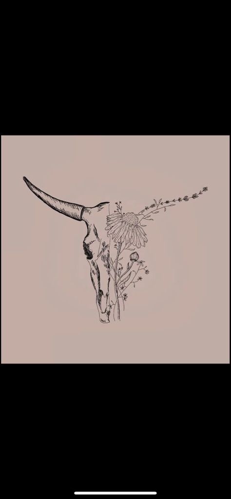 Cow Skull Tattoo On Thigh, Cow Skull Rib Tattoo, Girly Longhorn Tattoo, Longhorn And Flower Tattoo, Daydream Believer Tattoo, Country Skull Tattoo, Bullhead Tattoo With Flowers, Fineline Cowgirl Tattoo, Half Cow Skull Half Flower Tattoo