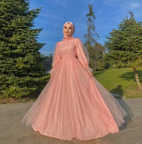 Pink Tulle Evening Dress, Muslim Prom Dress, Prom Dress Pink, Baju Kahwin, Fesyen Islam, Tulle Long Prom Dress, Mode Turban, Soiree Dress, Gowns Dresses Elegant