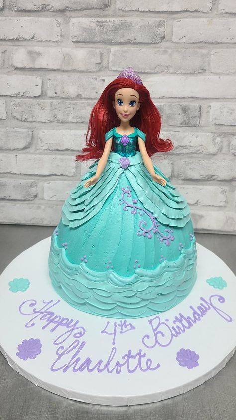 Ariel Barbie Cake, Ariel Doll Cake, Ariel Birthday Party, Ariel Birthday, Ariel Dress, Barbie Cake, Dress Cake, Doll Cake, Princess Cake