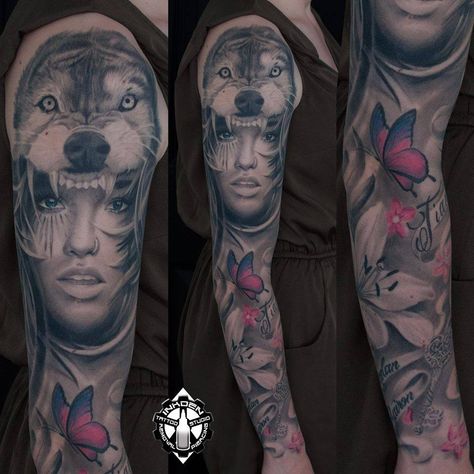 A beautifully healed black and grey sleeve by Shamack. The style combined with the small addition of colour draws your attention to this feminine piece. Black And Grey Sleeve, Colour Tattoos, Realism Tattoos, Realism Tattoo, Tattoo Styles, Draw Your, Colorful Drawings, Color Tattoo, Realism